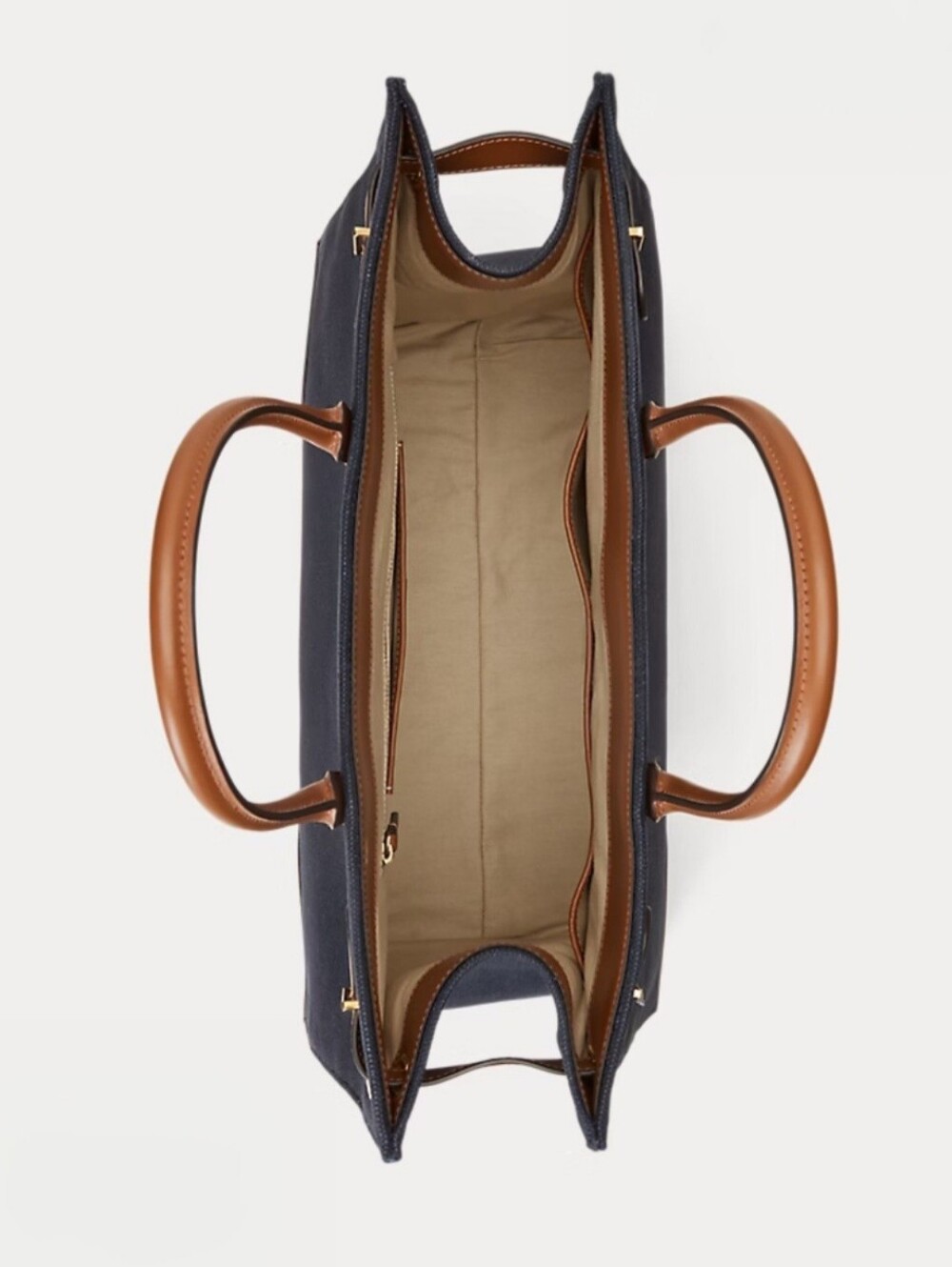 Ralph Lauren Navy Canvas and Brown Leather Tote - Picture 6 of 9